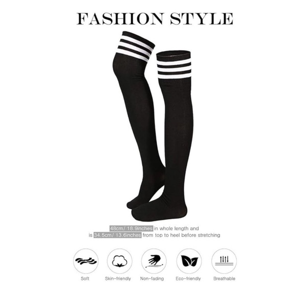 3 Pairs Knee High Socks Thigh High Socks Triple Stripe over the Knee Socks - Picture 3 of 4